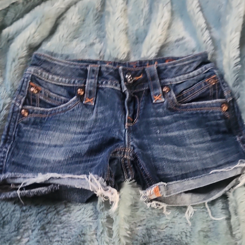 Rock Revival Distressed Blue Jean Low Risecut Off  Shorts Sz 26